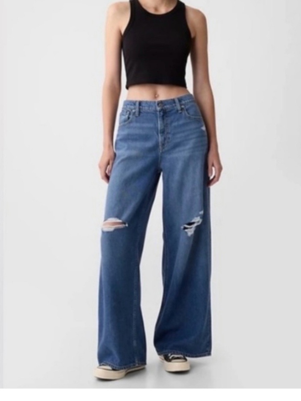 gap baggy mid rise jeans distressed